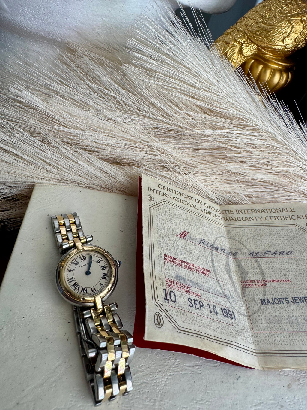 Original Vintage Cartier Panthére Vendome Two-Row Watch 18k Yellow Gold and Stainless Steel