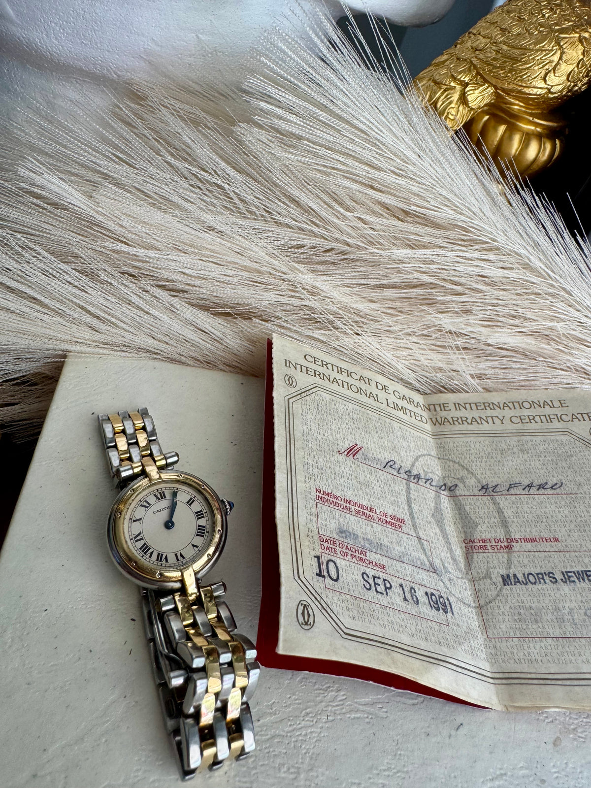 Original Vintage Cartier Panthére Vendome Two-Row Watch 18k Yellow Gold and Stainless Steel