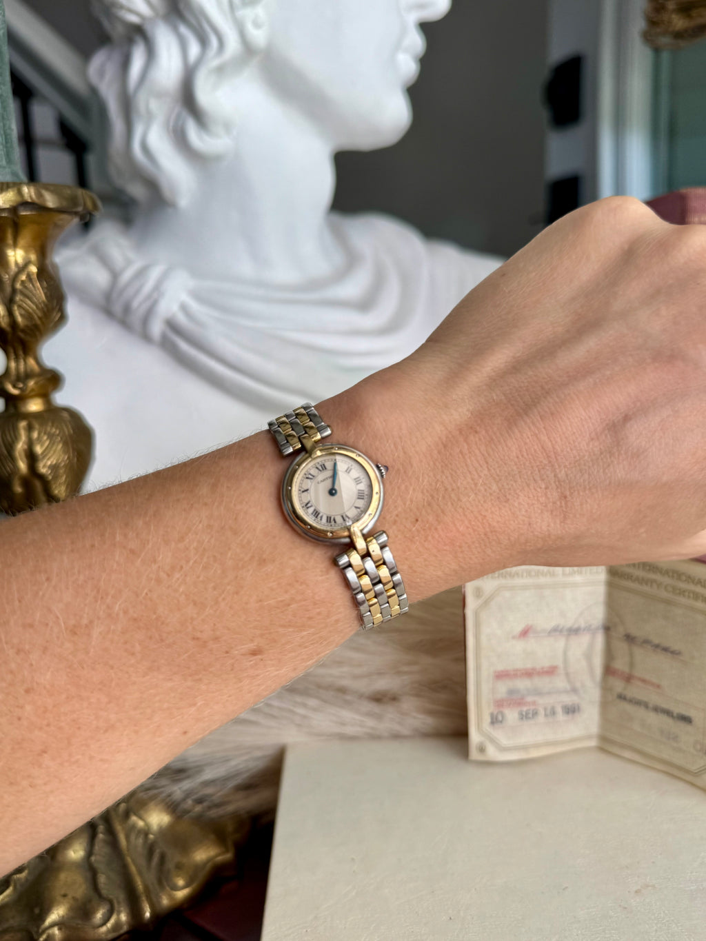 Original Vintage Cartier Panthére Vendome Two-Row Watch 18k Yellow Gold and Stainless Steel