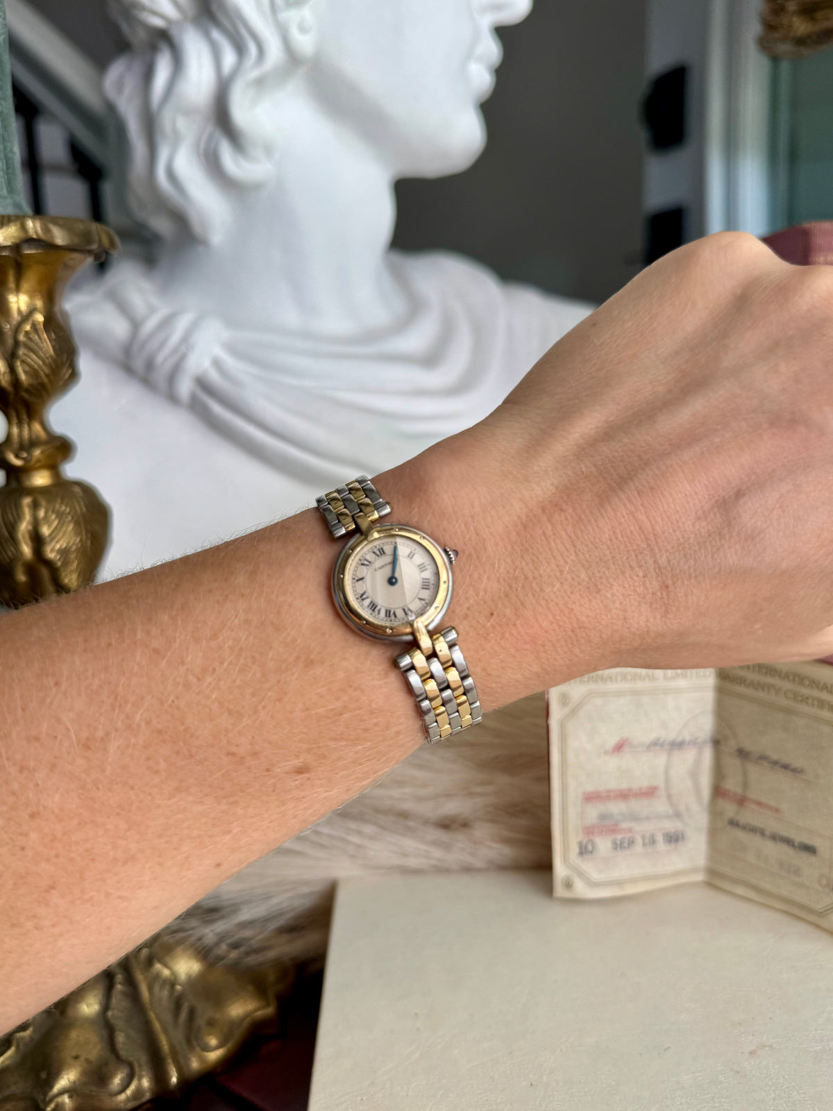 Original Vintage Cartier Panthére Vendome Two-Row Watch 18k Yellow Gold and Stainless Steel