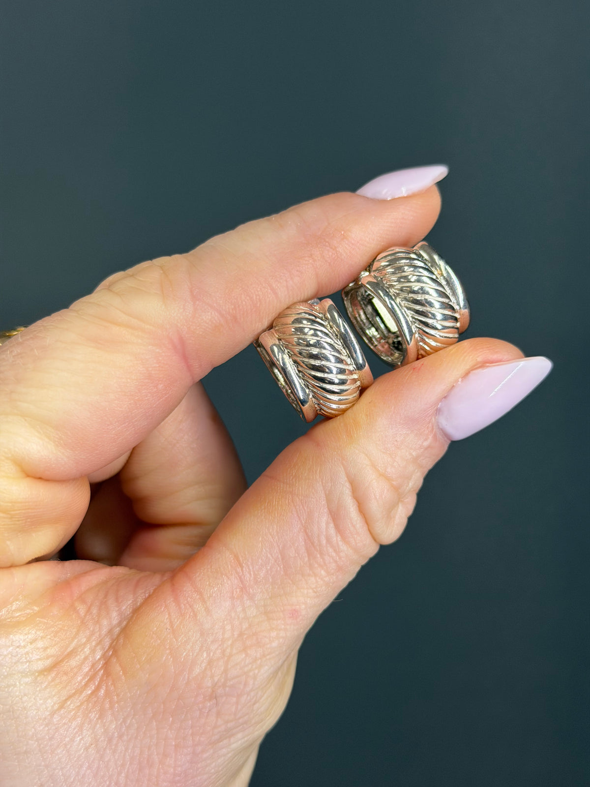 Vintage Sterling Chubby Textured Hoops
