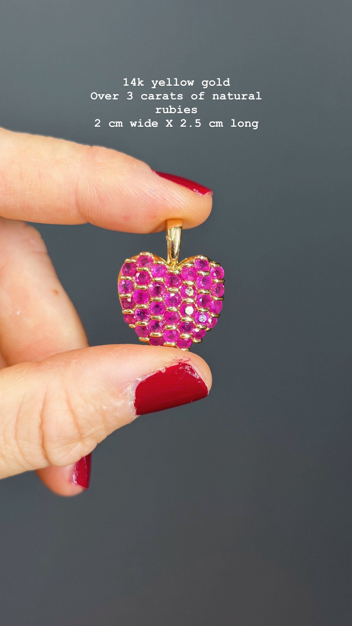 Vintage Natural Ruby Puffed Heart Enhancer Pendant, 14k Yellow Gold