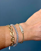 Beaded 14k Yellow Gold Natural Diamond Bar Bangle