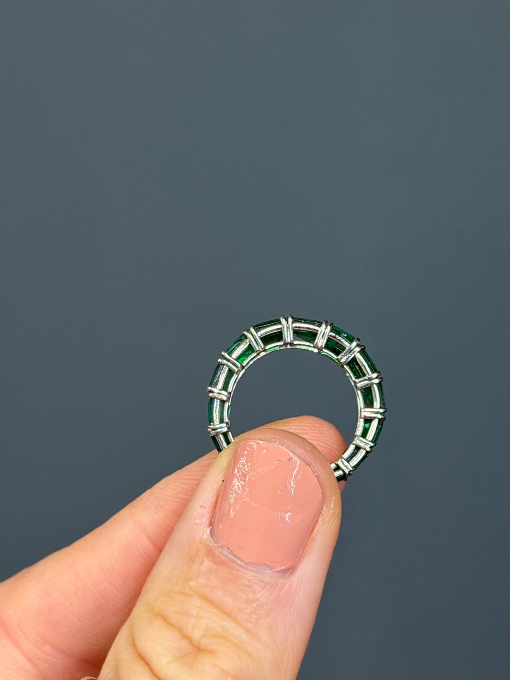 The “Mitchell” Natural Emerald Platinum Eternity Band