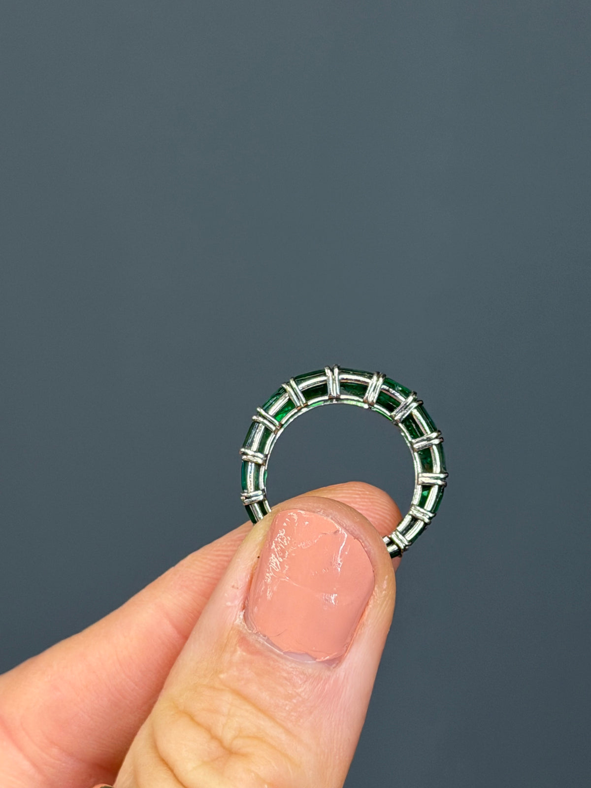 The “Mitchell” Natural Emerald Platinum Eternity Band
