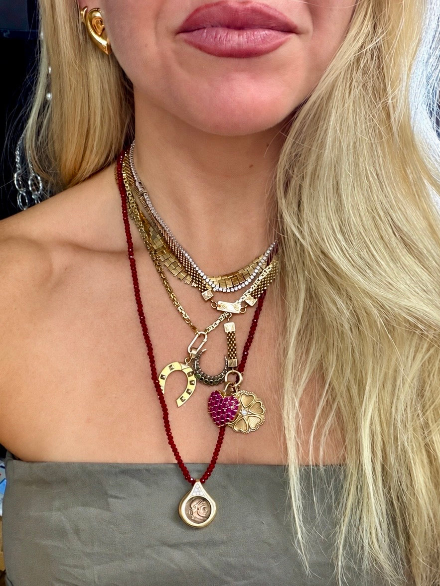 Vintage Natural Ruby Puffed Heart Enhancer Pendant, 14k Yellow Gold