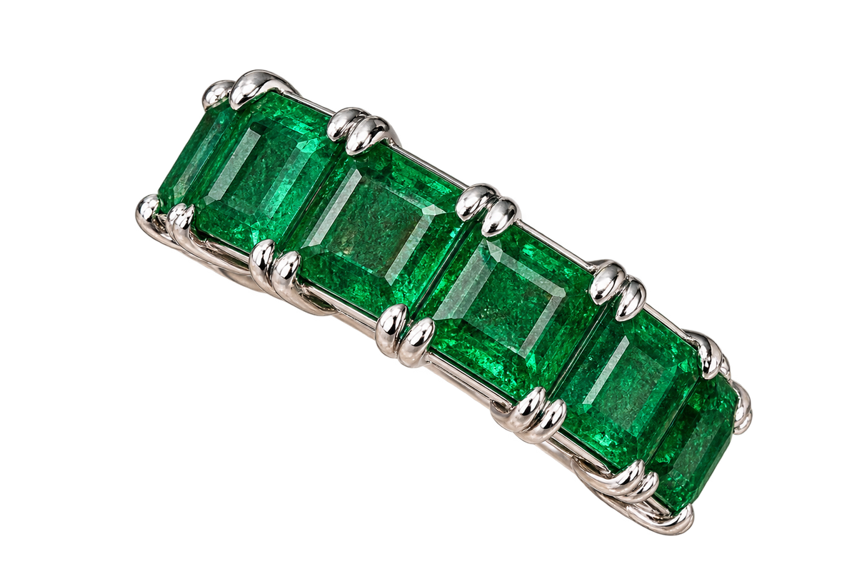 The “Mitchell” Natural Emerald Platinum Eternity Band