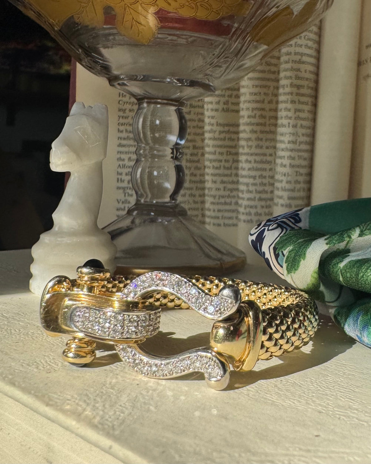 Vintage 14k Yellow Gold & Diamond Fancy Clasp Bracelet