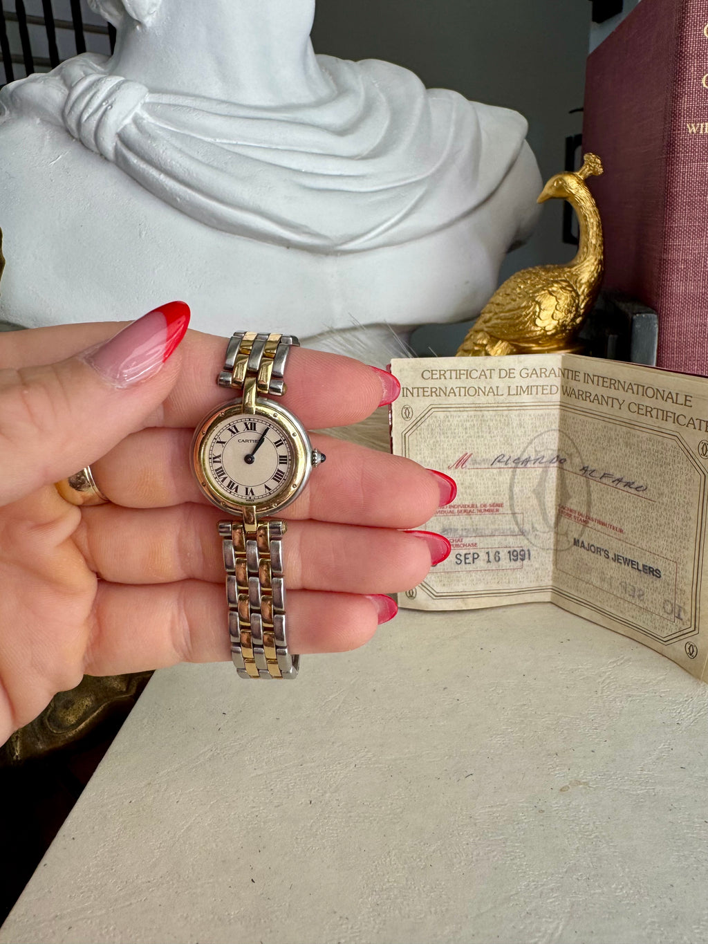 Original Vintage Cartier Panthére Vendome Two-Row Watch 18k Yellow Gold and Stainless Steel