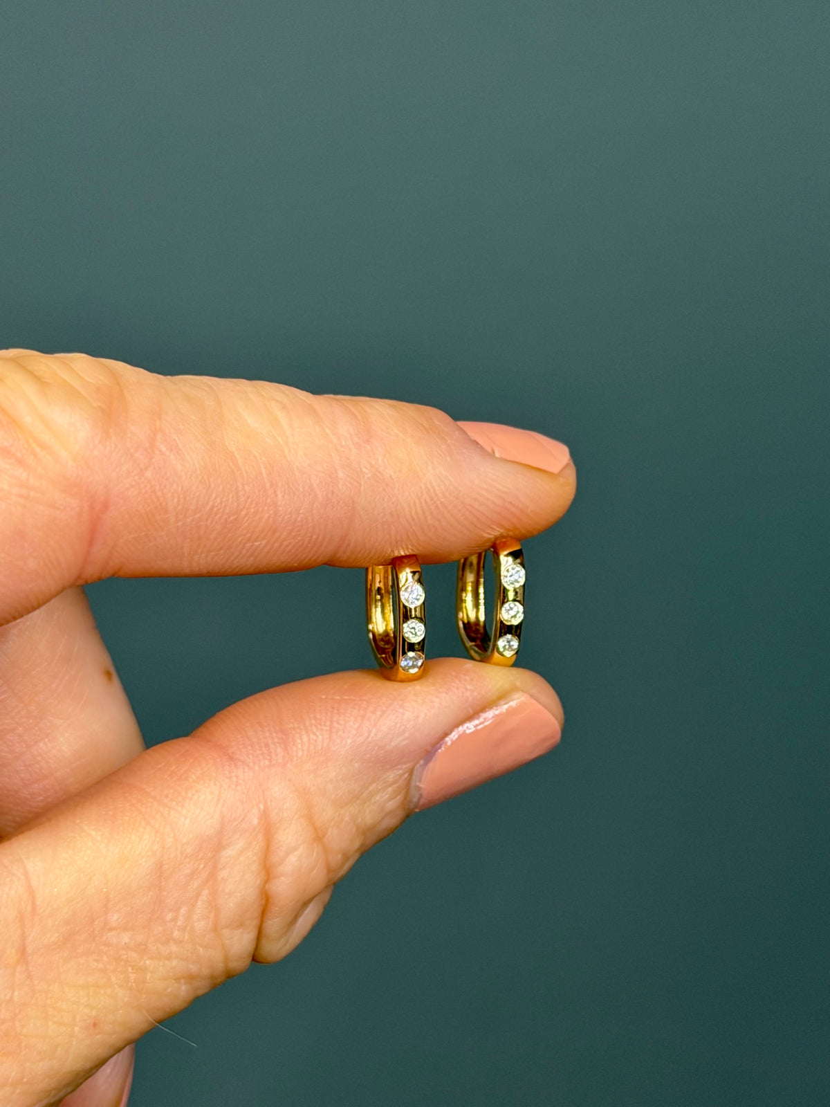 Three-Stone Natural Diamond Hoops 14k Yellow Gold