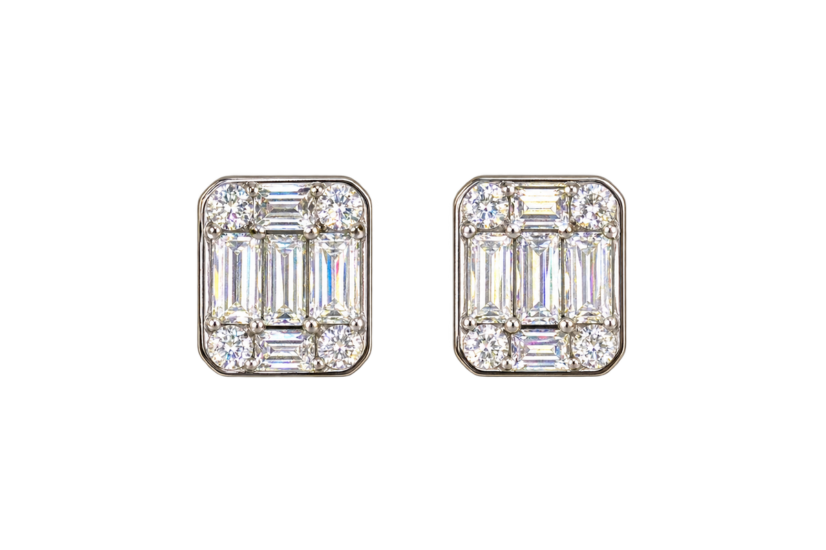 The “Lantern” Natural Diamond Bezel Studs 14k White Gold