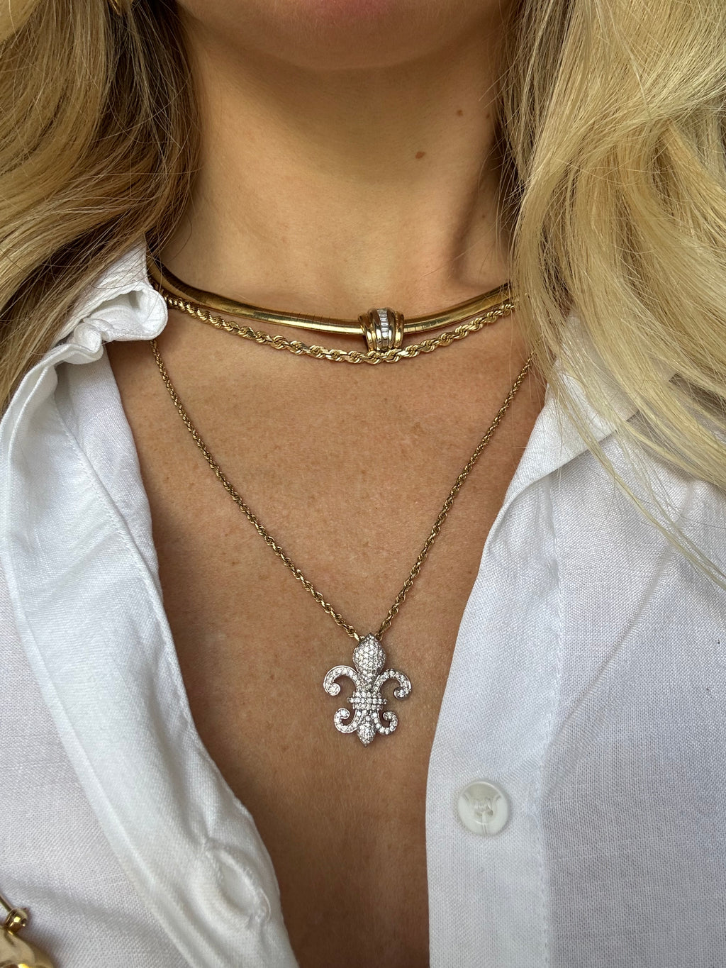 Estate “Fleur De Lis” 14k White Gold & Natural Diamond Pendant