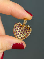 Vintage Natural Ruby Puffed Heart Enhancer Pendant, 14k Yellow Gold