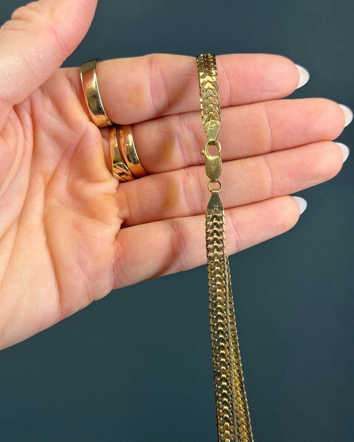 Vintage Solid 14k Yellow Gold Flat Spiga Chain