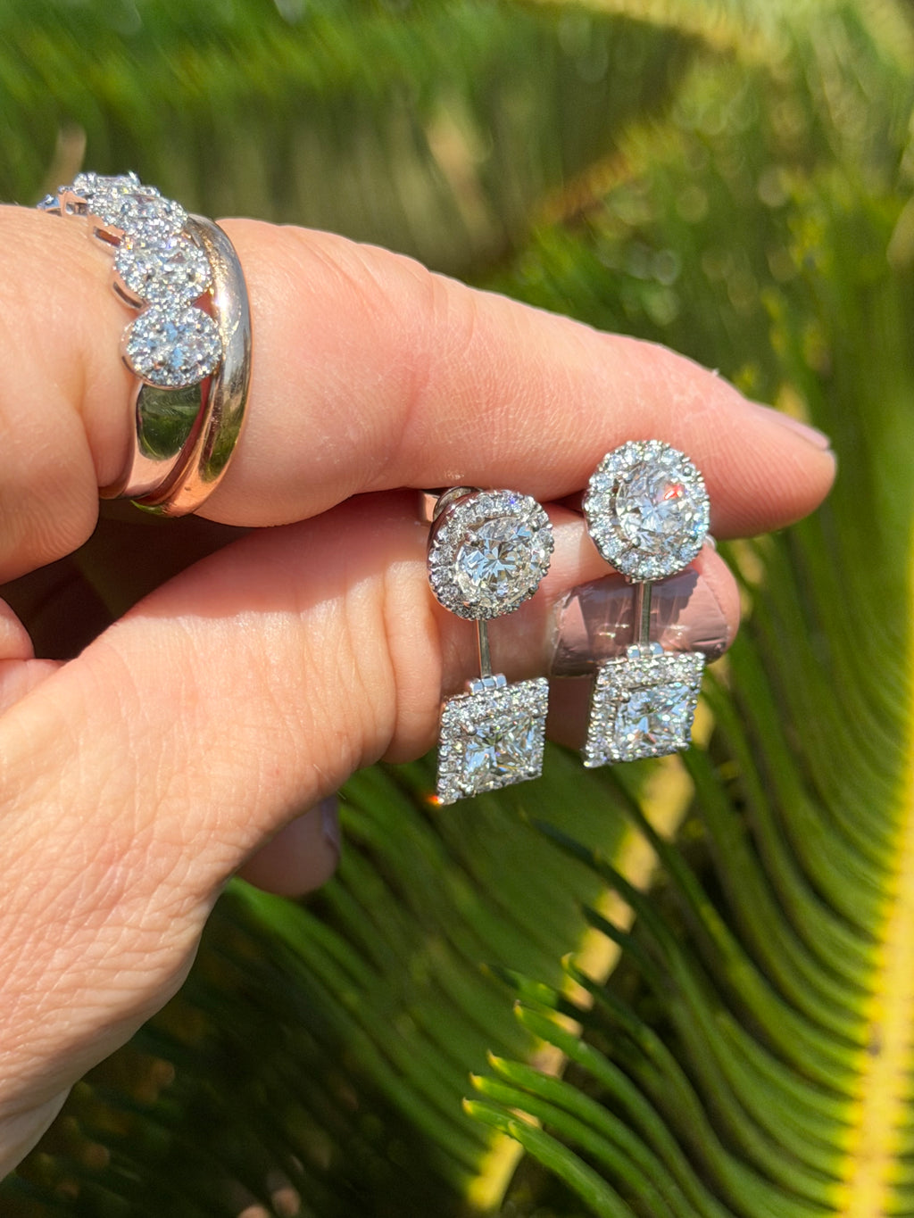 18k White Gold & Diamond Modern Mixed Drop Earrings