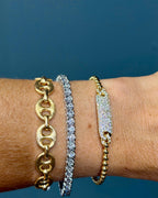 Beaded 14k Yellow Gold Natural Diamond Bar Bangle
