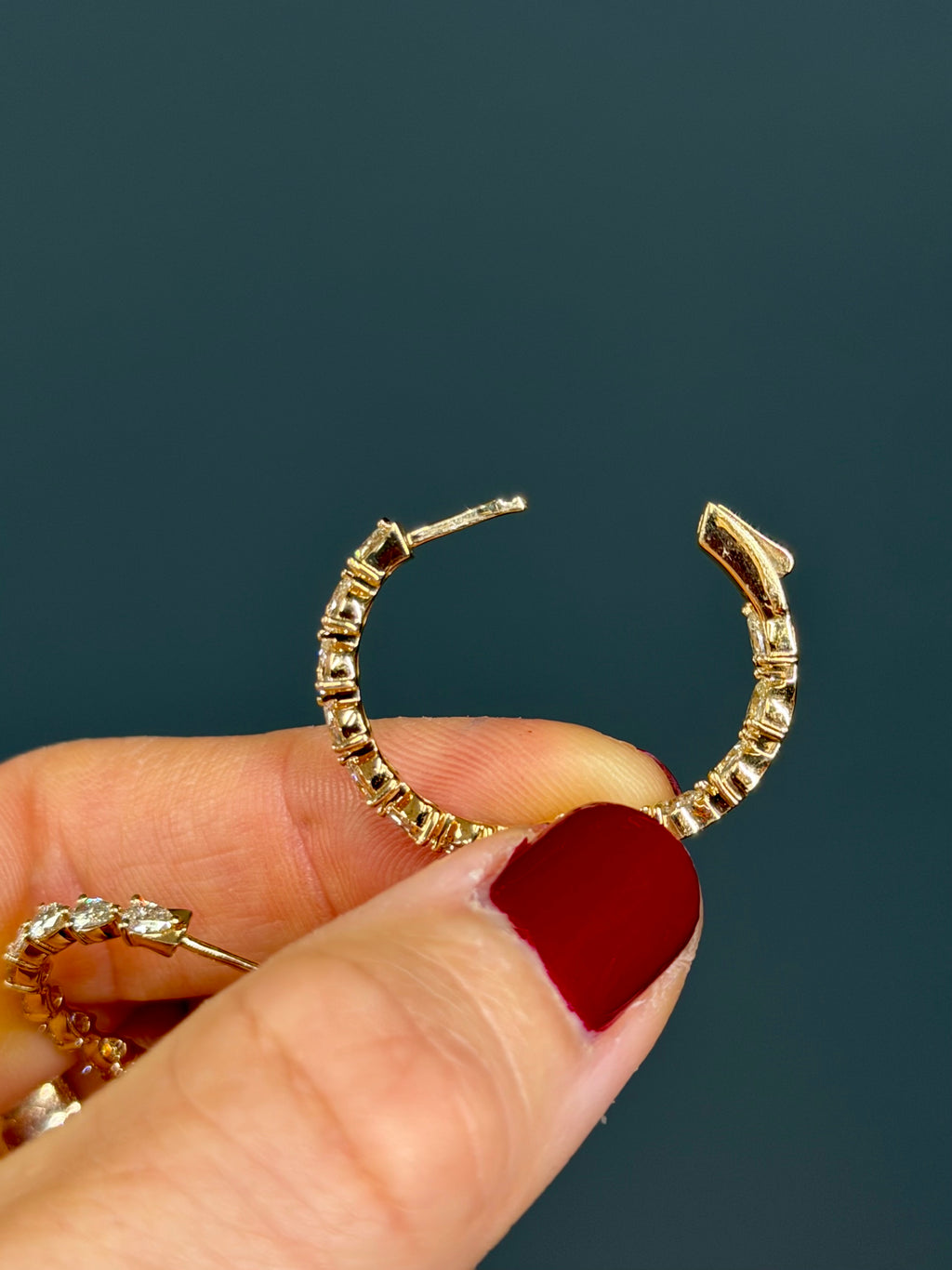Natural Diamond Pear Shaped Hoops 14k Yellow Gold