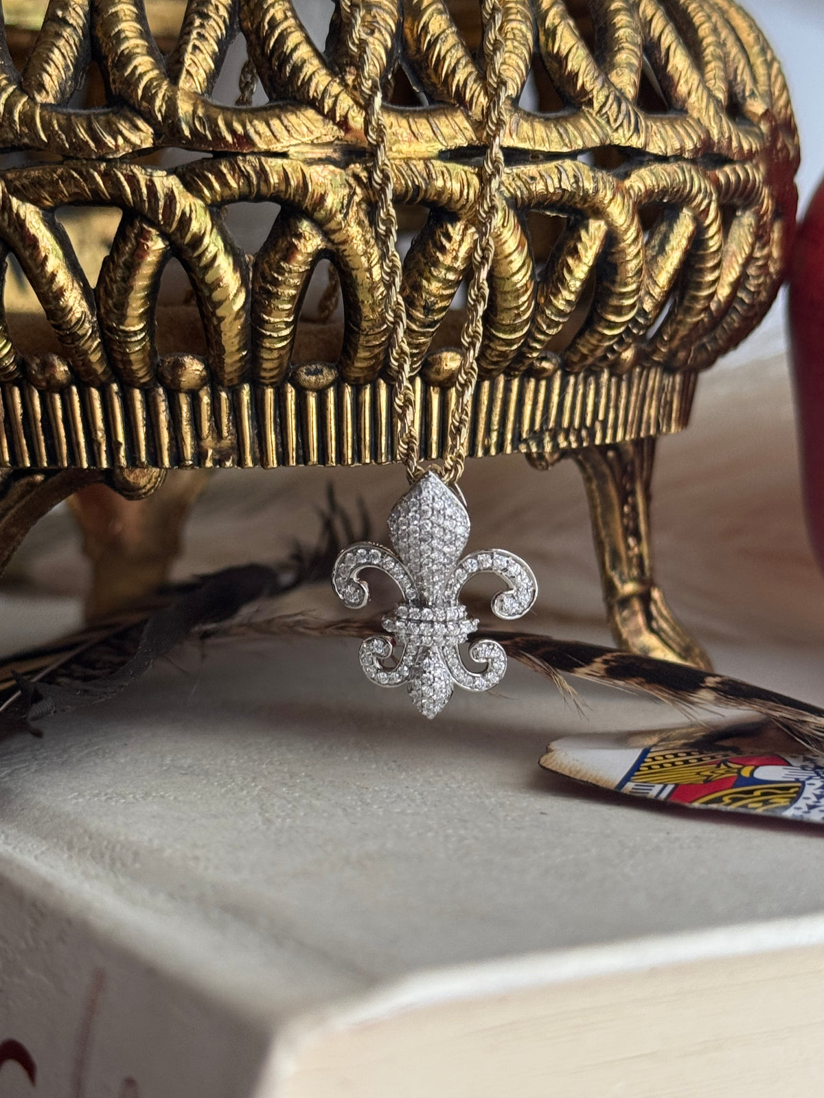 Estate “Fleur De Lis” 14k White Gold & Natural Diamond Pendant