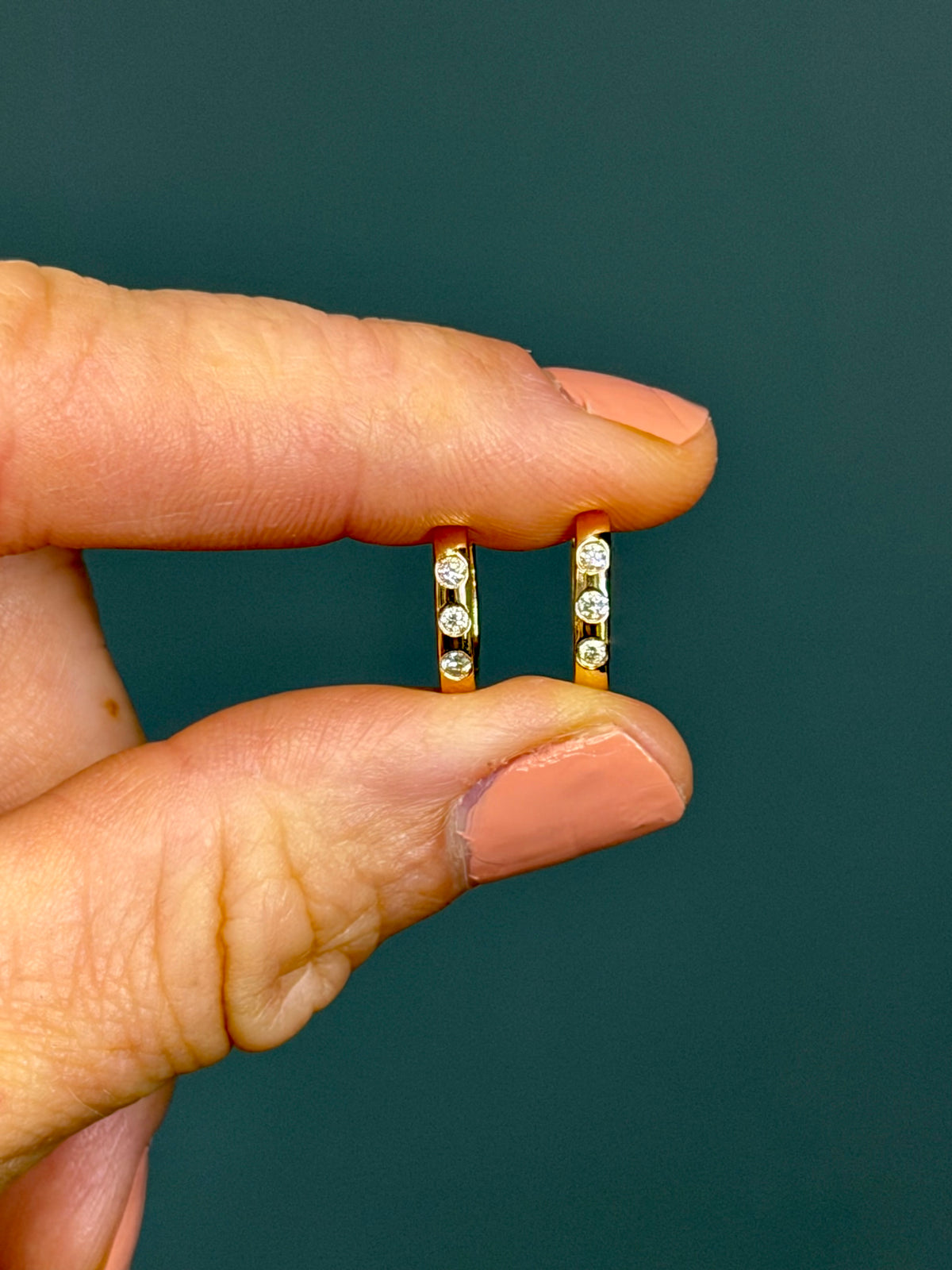 Three-Stone Natural Diamond Hoops 14k Yellow Gold