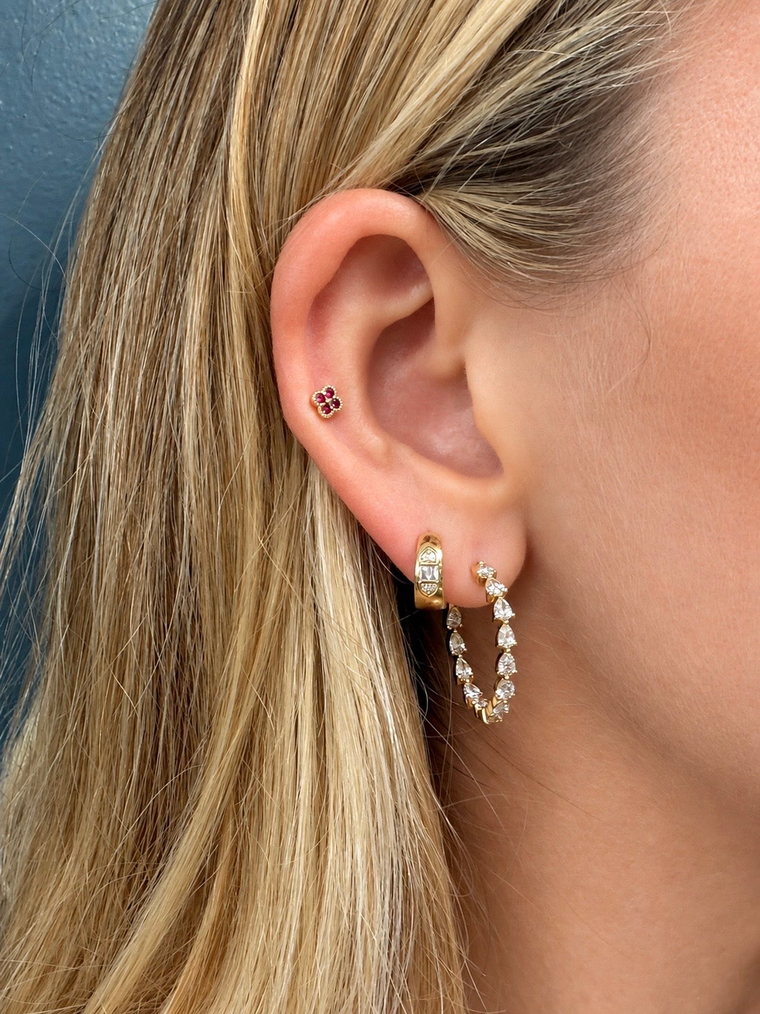 Natural Diamond Pear Shaped Hoops 14k Yellow Gold