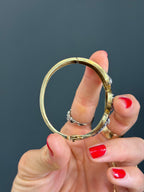 Vintage Natural Diamond and Blue Enamel Hinge Bangle 14k Yellow Gold