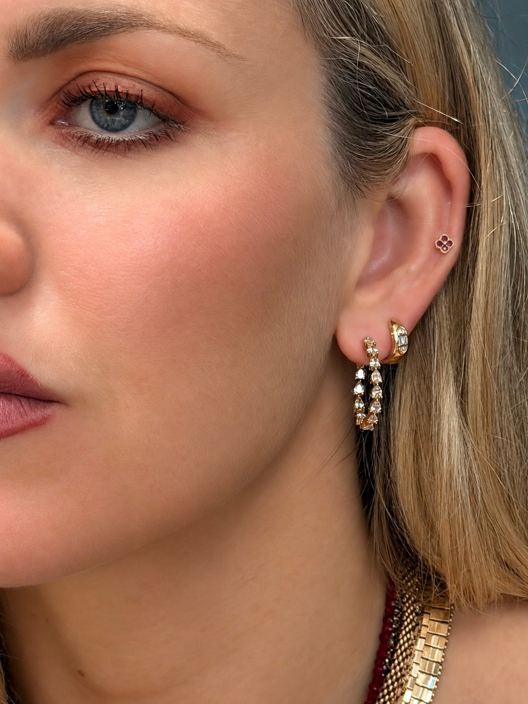 Natural Diamond Pear Shaped Hoops 14k Yellow Gold