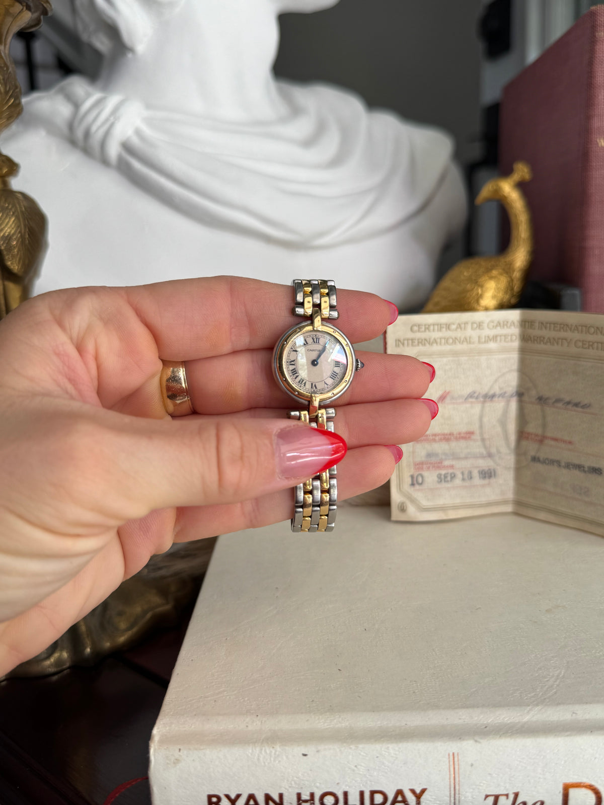 Original Vintage Cartier Panthére Vendome Two-Row Watch 18k Yellow Gold and Stainless Steel