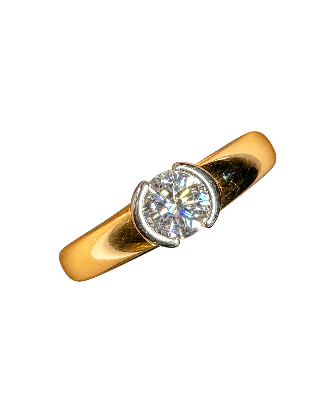 Two-Tone Natural Diamond Solitaire 18k Yellow Gold