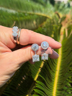 18k White Gold & Diamond Modern Mixed Drop Earrings