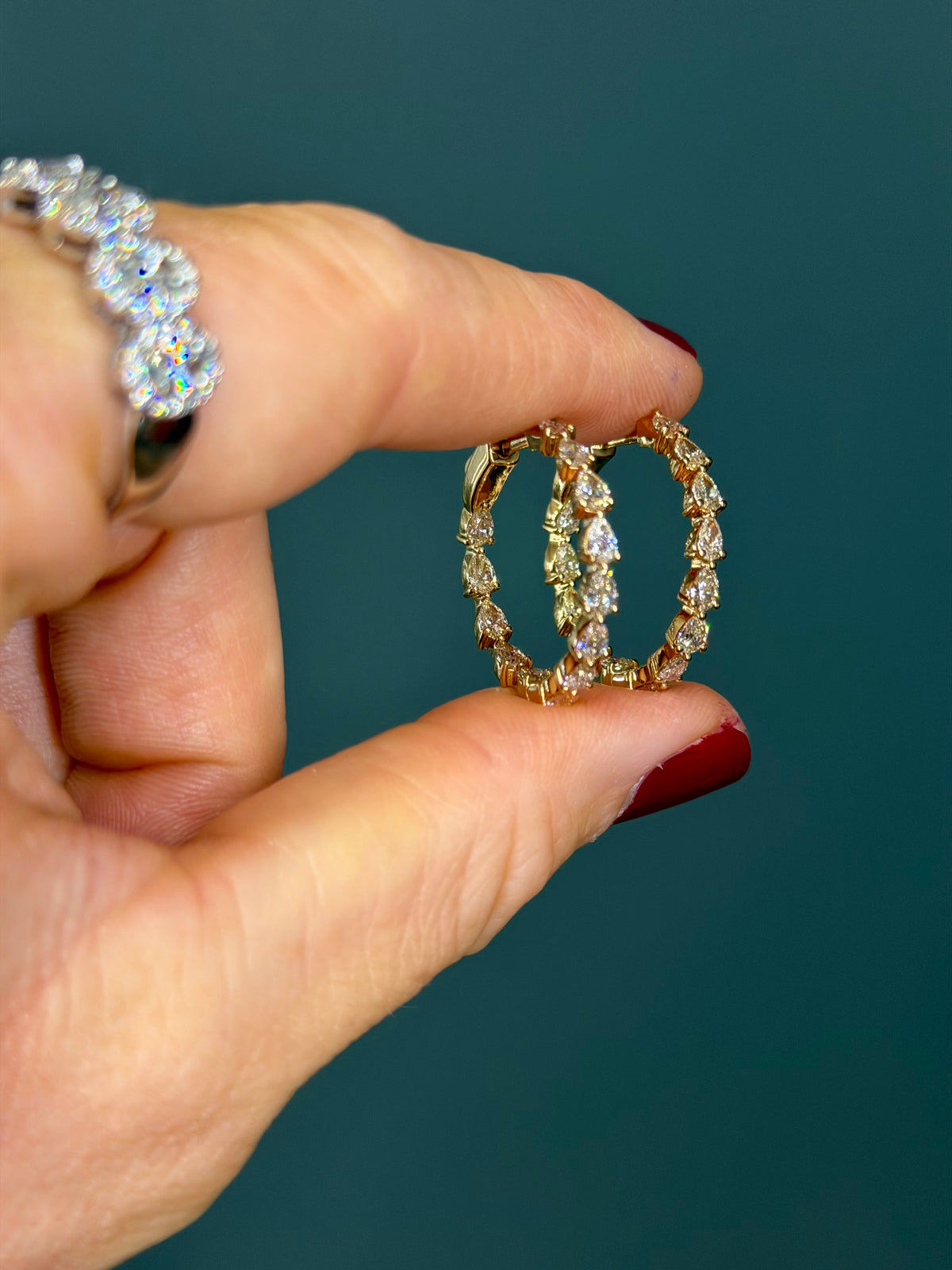 Natural Diamond Pear Shaped Hoops 14k Yellow Gold