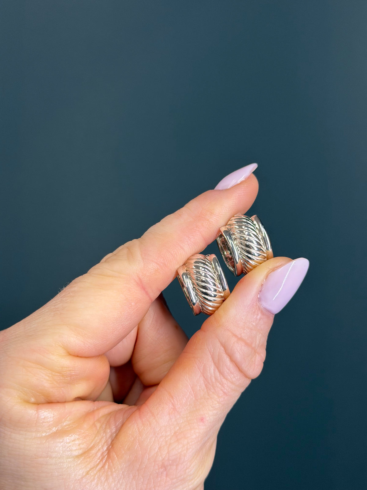 Vintage Sterling Chubby Textured Hoops