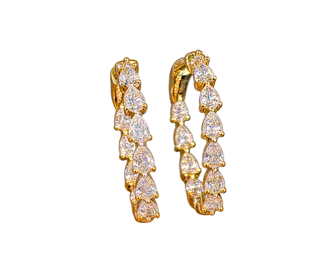 Natural Diamond Pear Shaped Hoops 14k Yellow Gold