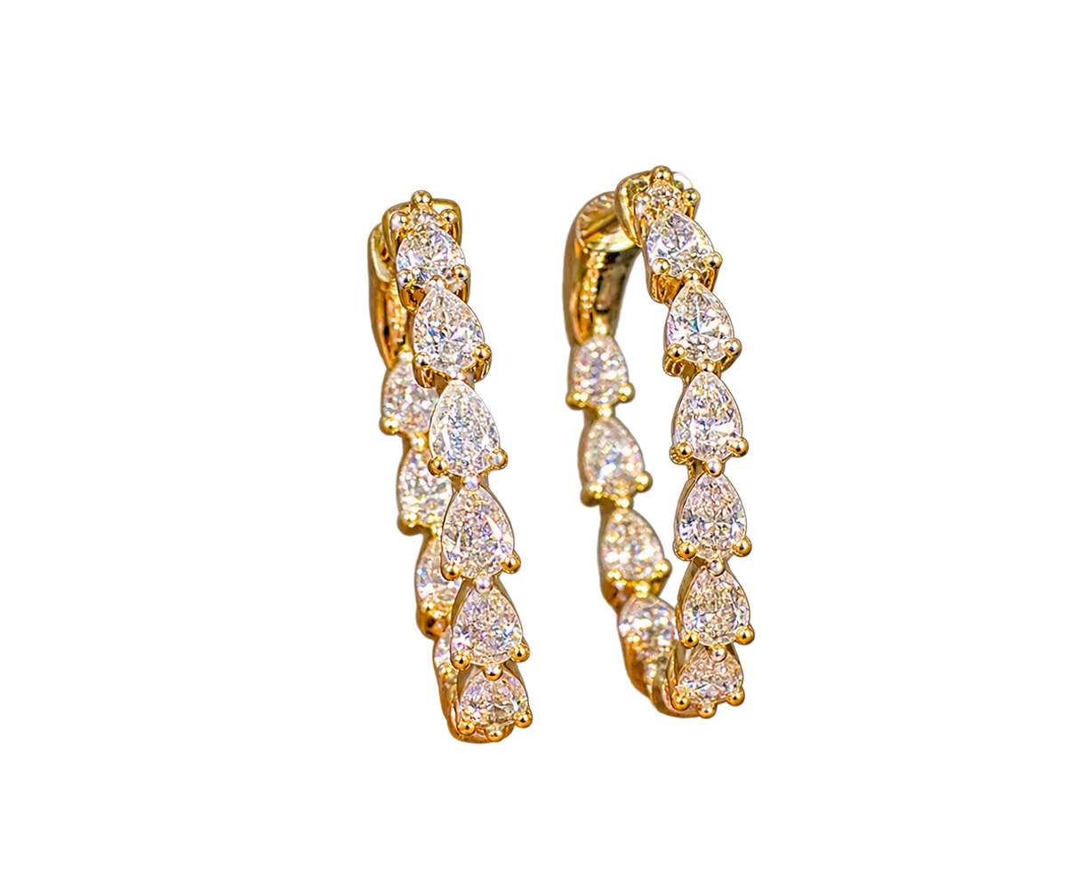 Natural Diamond Pear Shaped Hoops 14k Yellow Gold