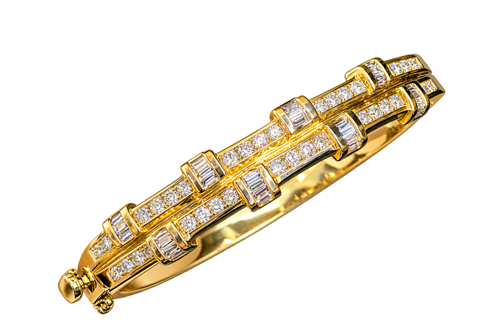 14k Yellow Gold Solid Natural Diamond Double BarBangle 2.58 cttw