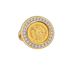 Dos Pesos 22k Coin Ring 14k Diamond Halo Bezel