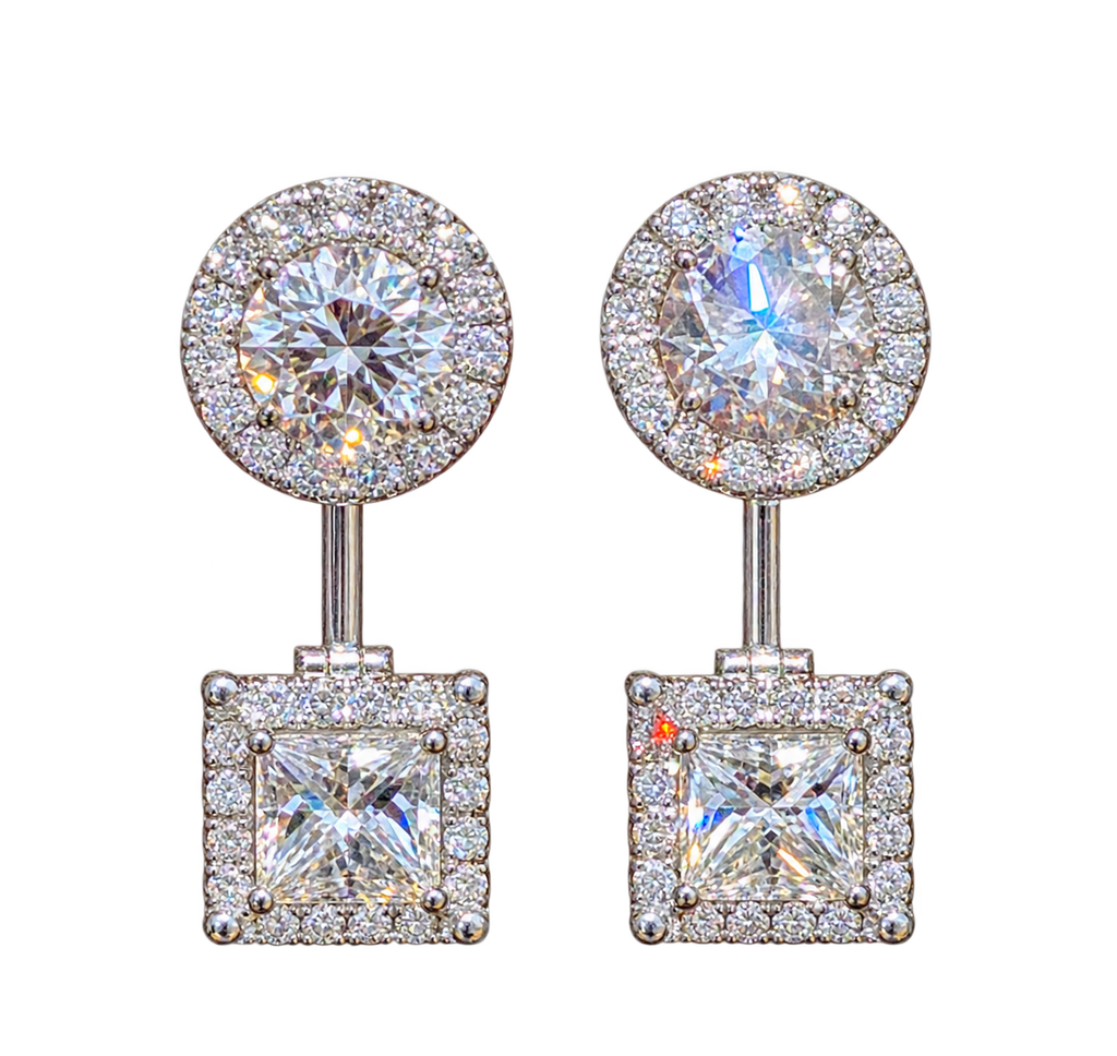 18k White Gold & Diamond Modern Mixed Drop Earrings