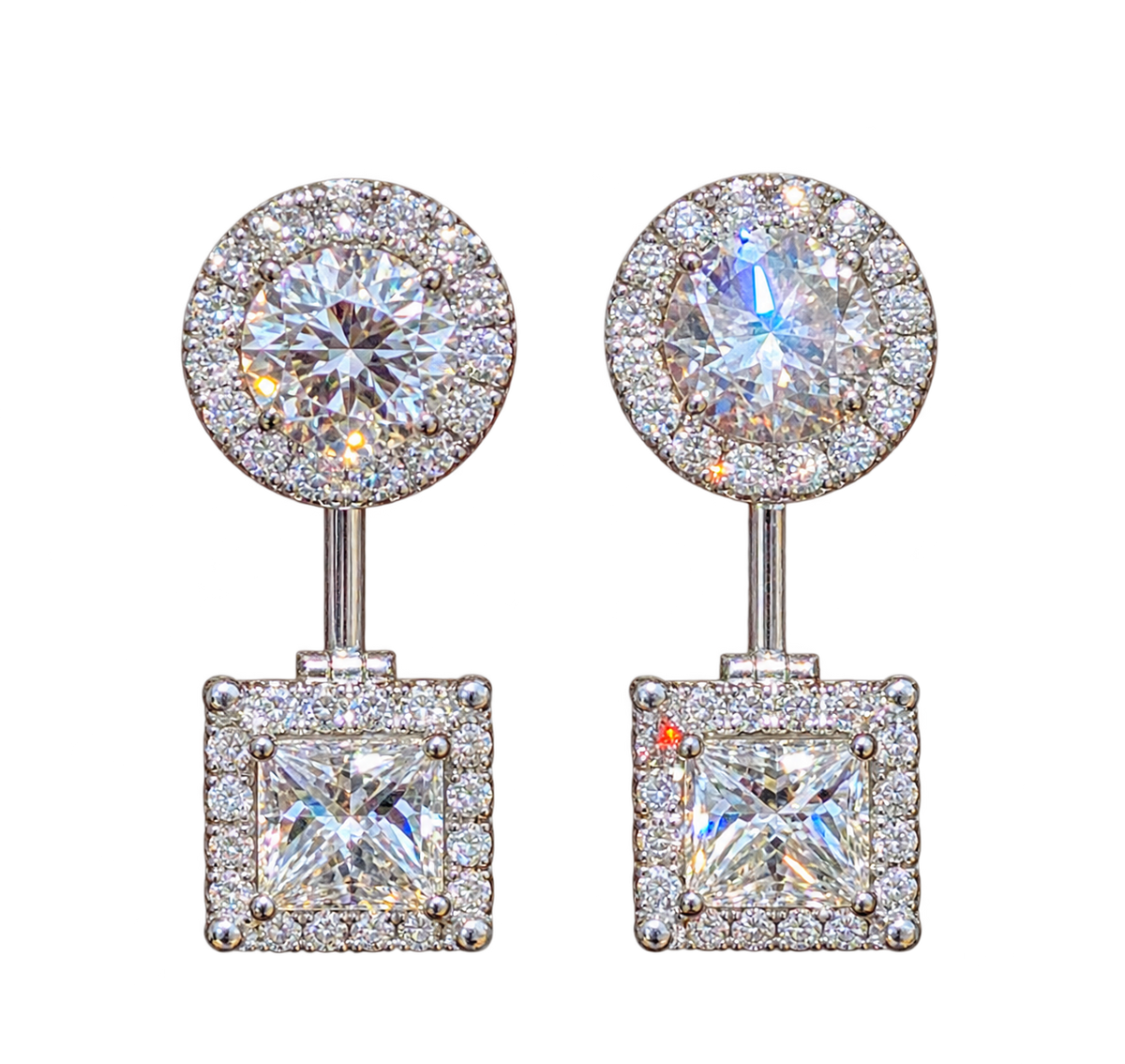 18k White Gold & Diamond Modern Mixed Drop Earrings
