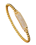 Beaded 14k Yellow Gold Natural Diamond Bar Bangle