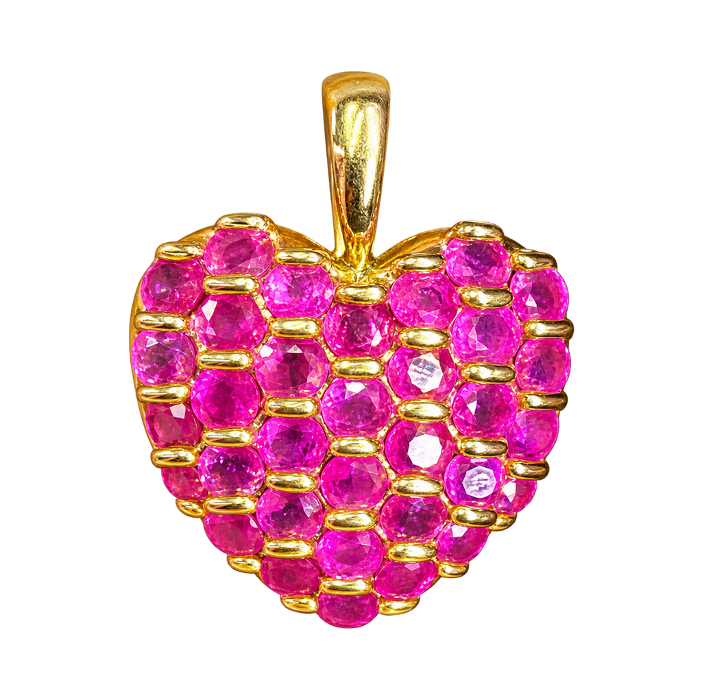 Vintage Natural Ruby Puffed Heart Enhancer Pendant, 14k Yellow Gold