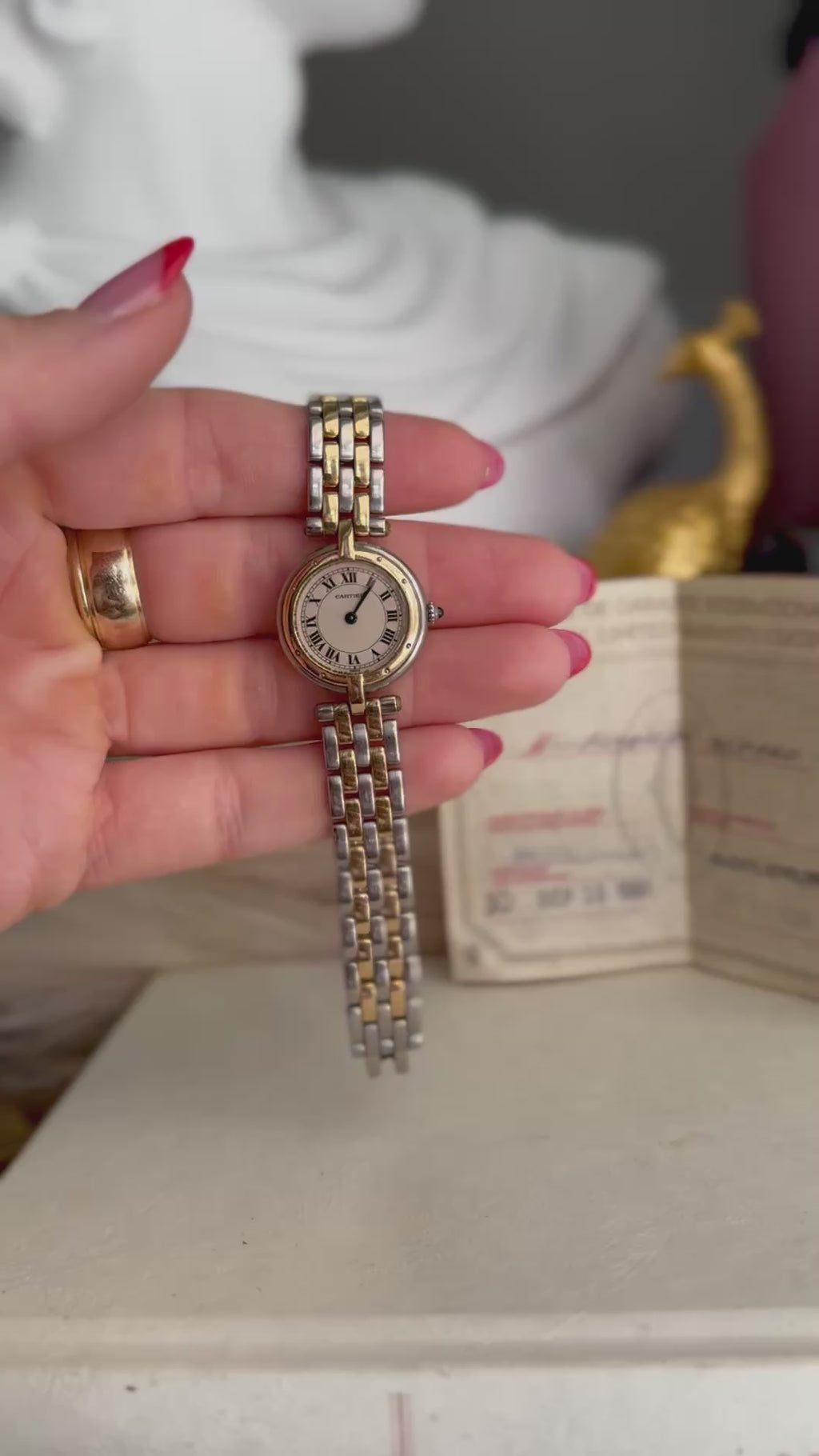Original Vintage Cartier Panthére Vendome Two-Row Watch 18k Yellow Gold and Stainless Steel