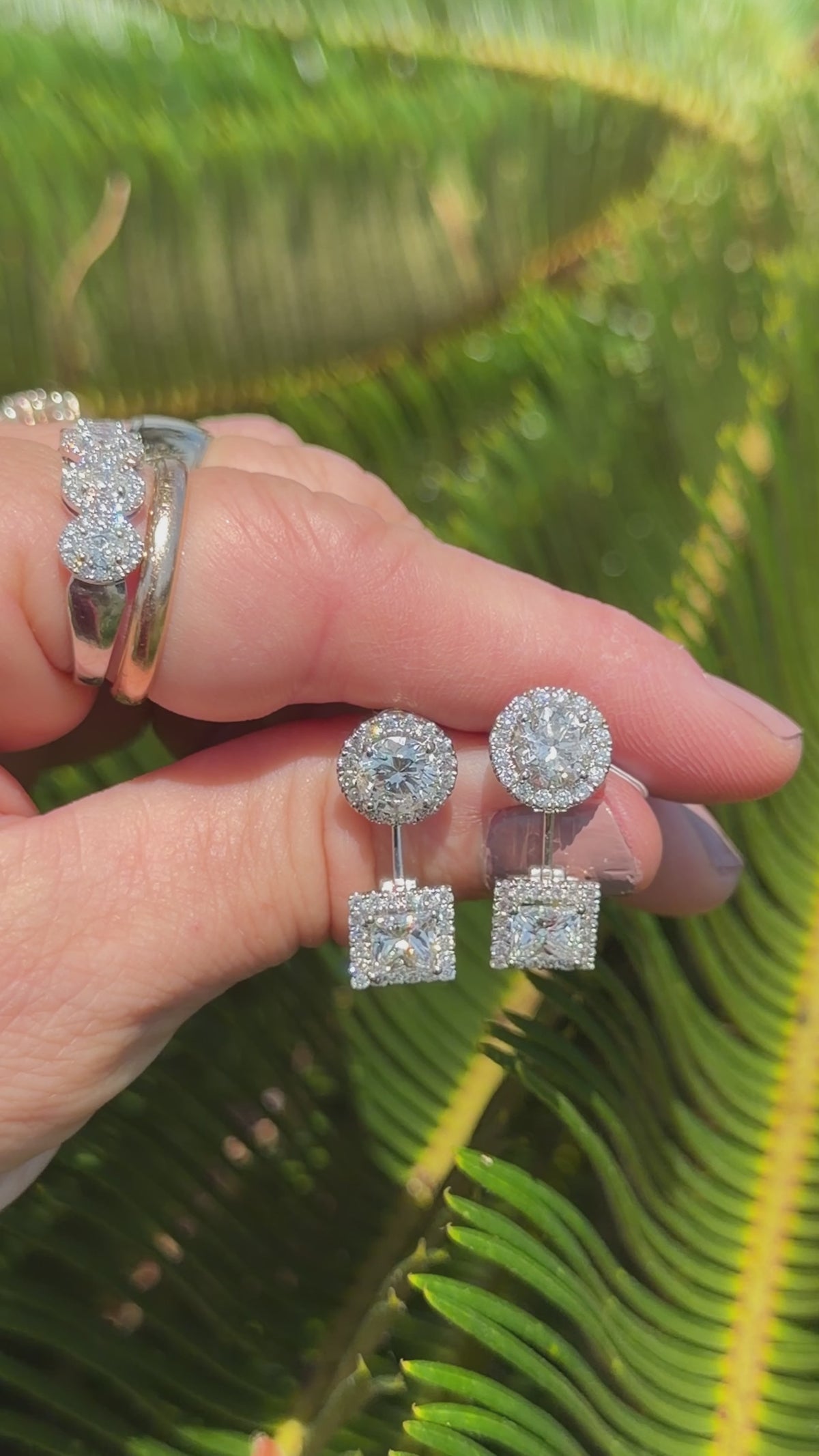 18k White Gold & Diamond Modern Mixed Drop Earrings